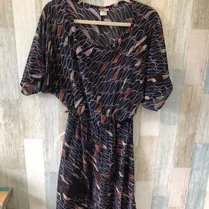 Vintage SARAH BIBB Silk Blouson Midi Dress - 80's Disco